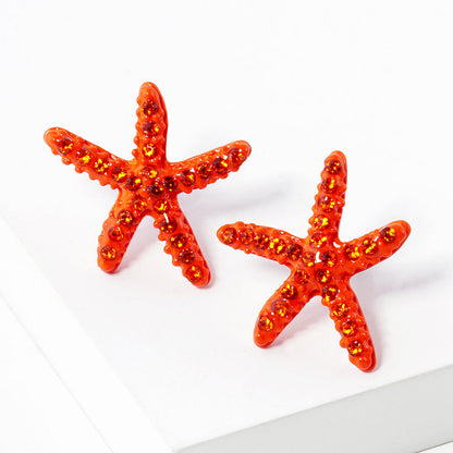 Madeline Love Orange Crystal Starfish Stud Earrings