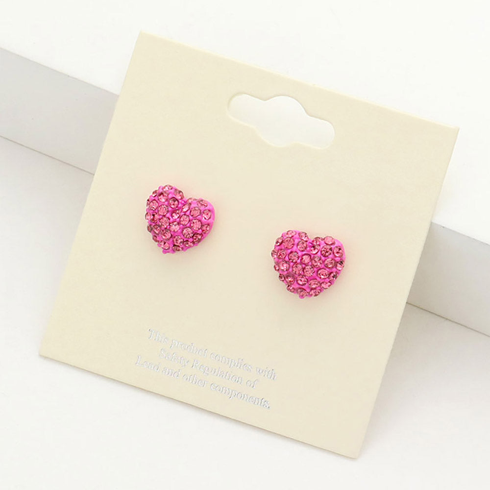 Madeline Love Pink Crystal Pave Heart Stud Earrings