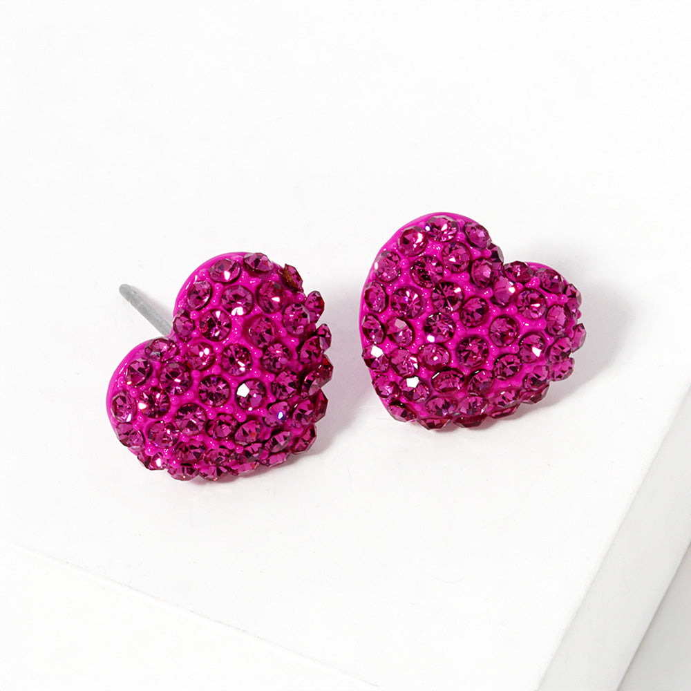 Madeline Love Fuchsia Crystal Pave Heart Stud Earrings
