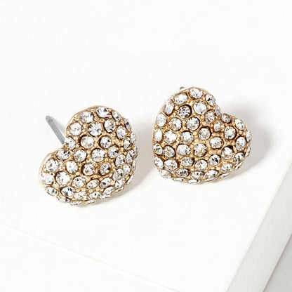 Madeline Love Clear, Gold Crystal Pave Heart Stud Earrings