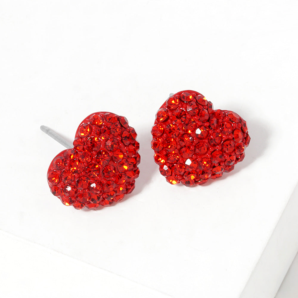 Madeline Love Siam Crystal Pave Heart Stud Earrings