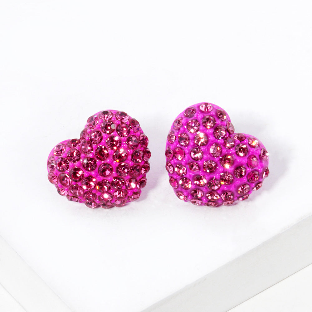Madeline Love Pink Crystal Pave Heart Stud Earrings
