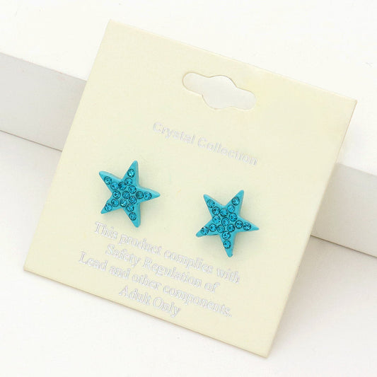 Blue Zircon Rhinestone Embellished Star Stud Earrings