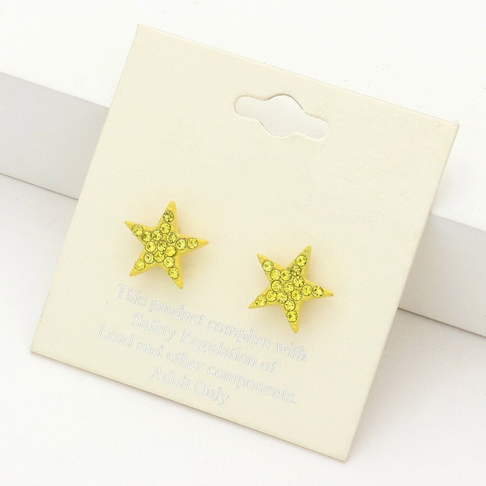 Yellow Rhinestone Embellished Star Stud Earrings