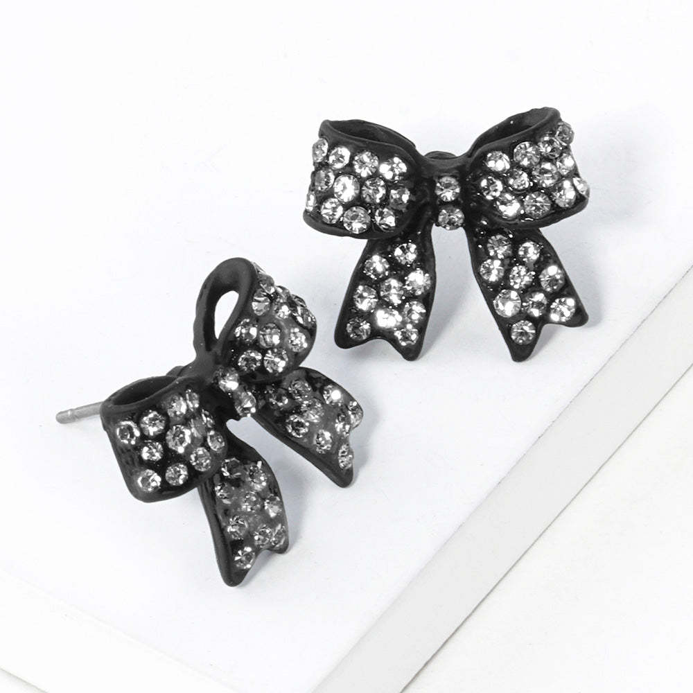Black, Clear Pave bow stud earrings