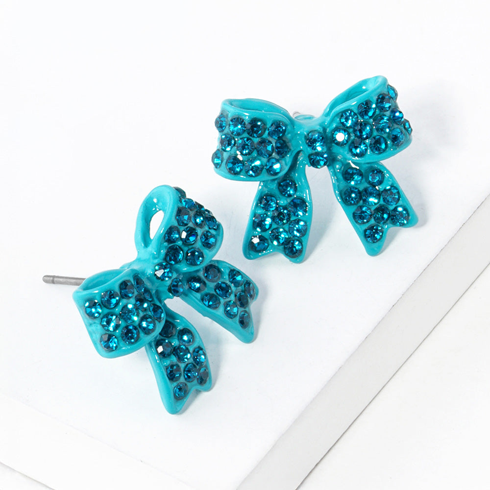 Blue Zircon Pave bow stud earrings