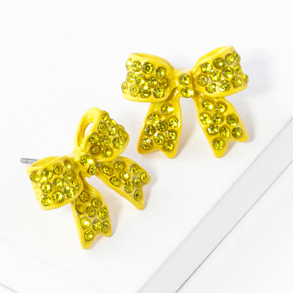 Yellow Pave bow stud earrings