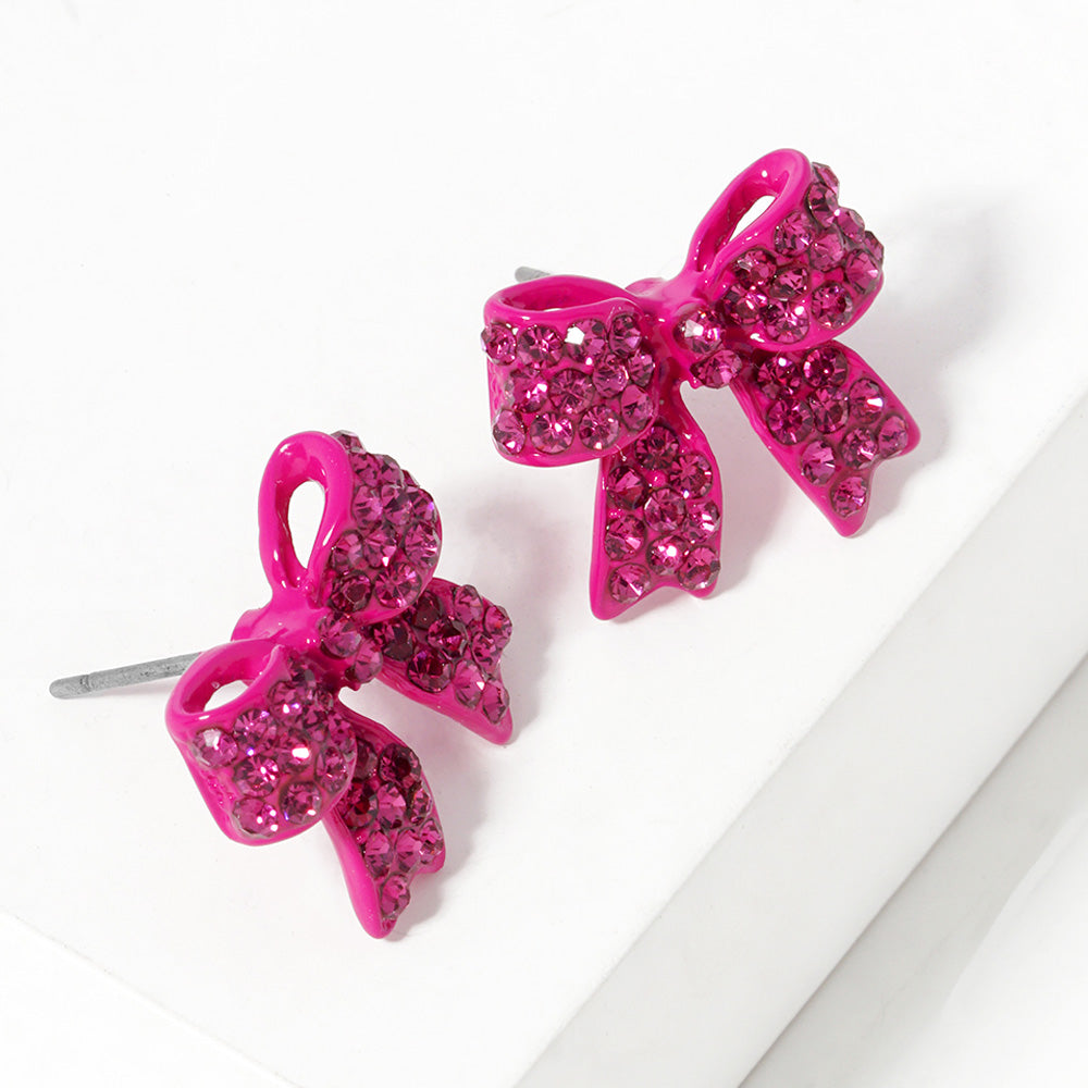 Fuchsia Pave bow stud earrings