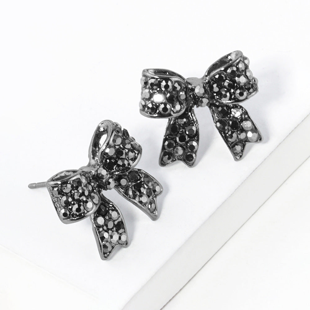 Hematite Pave bow stud earrings