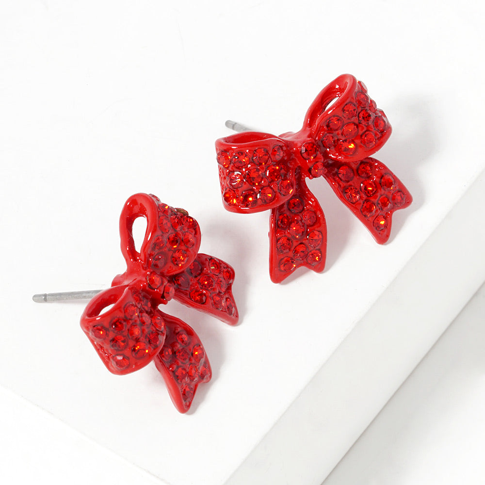Siam Pave bow stud earrings