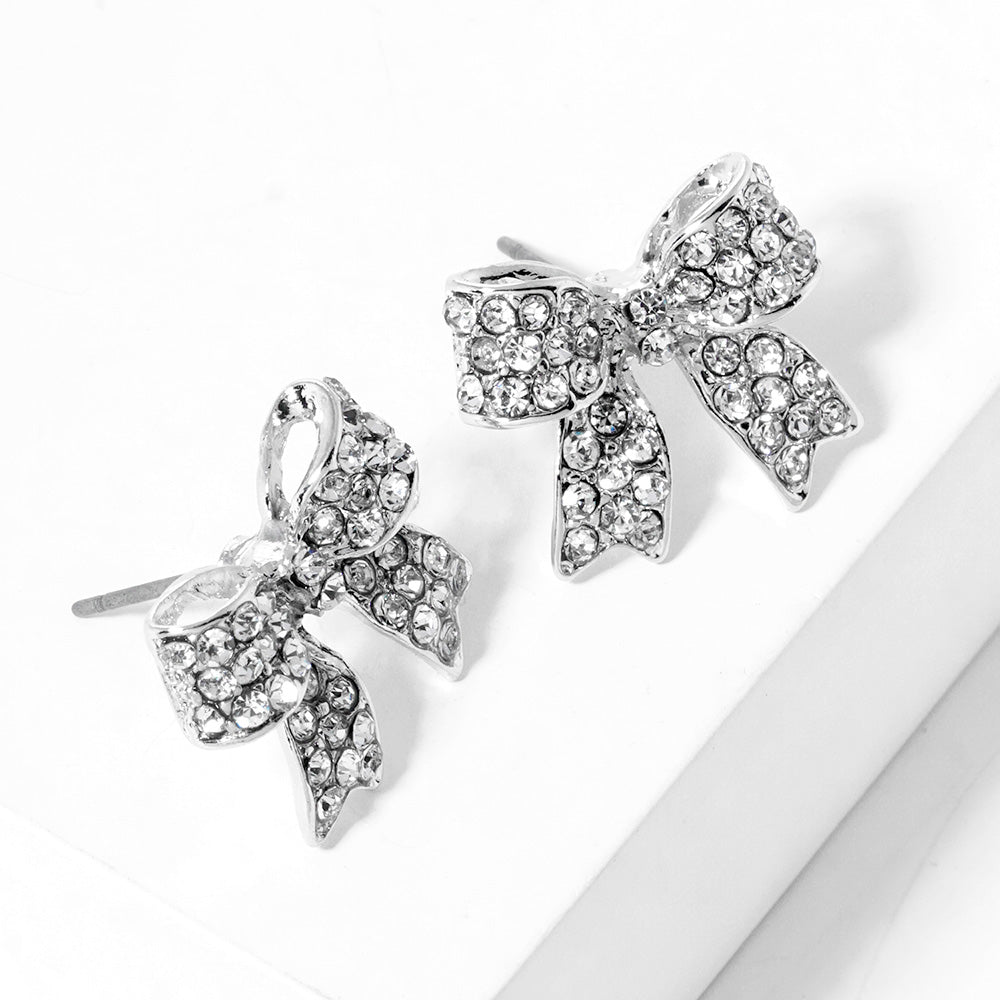 Rhodium Pave bow stud earrings