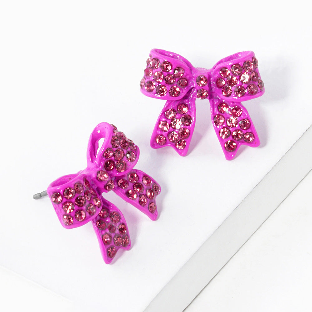 Pink Pave bow stud earrings