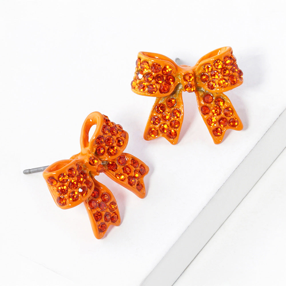Orange Pave bow stud earrings