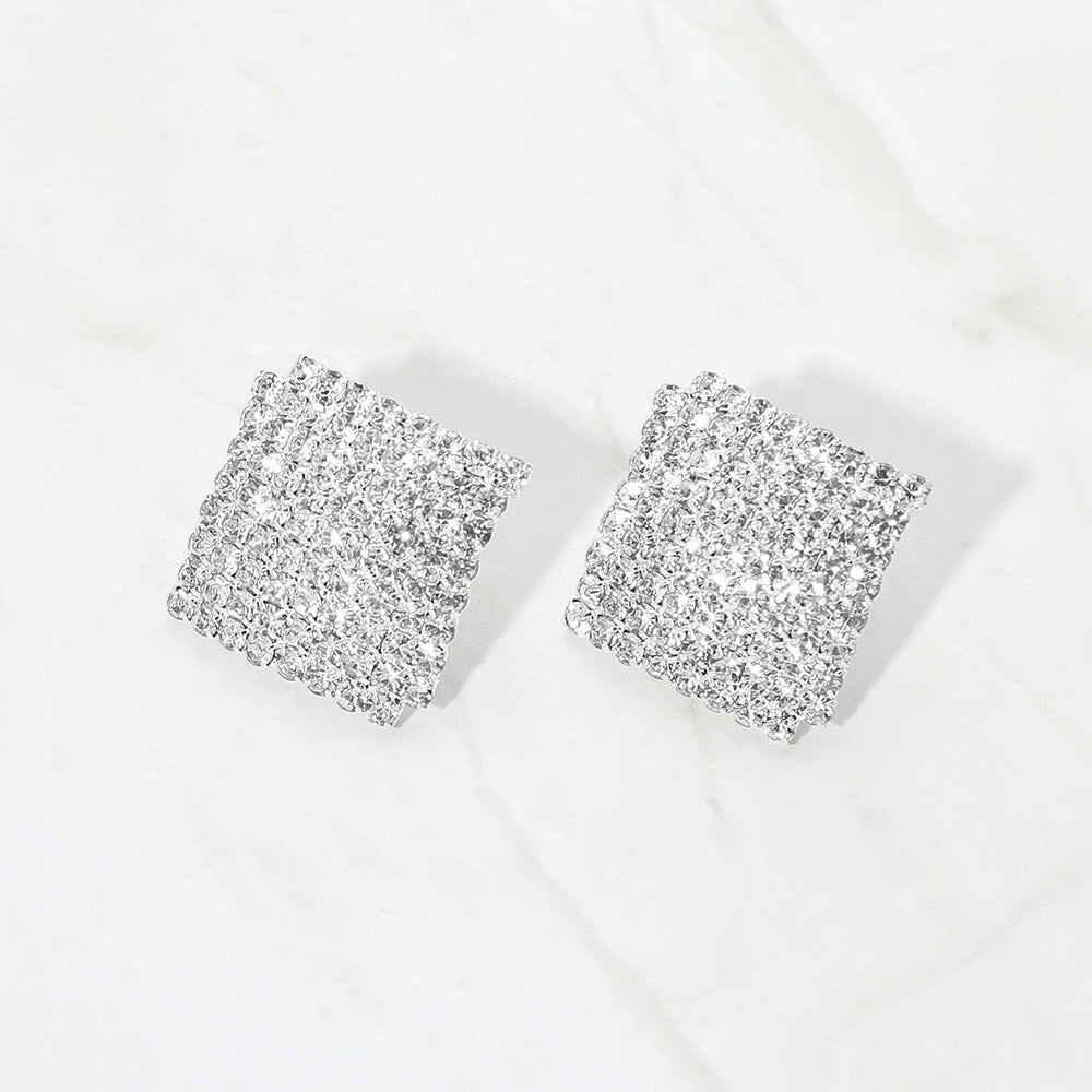 Madeline Love Clear, Silver Square Rhinestone Stud Evening Earrings