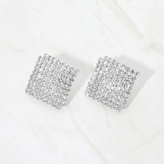 Madeline Love Clear, Silver Square Rhinestone Stud Evening Earrings