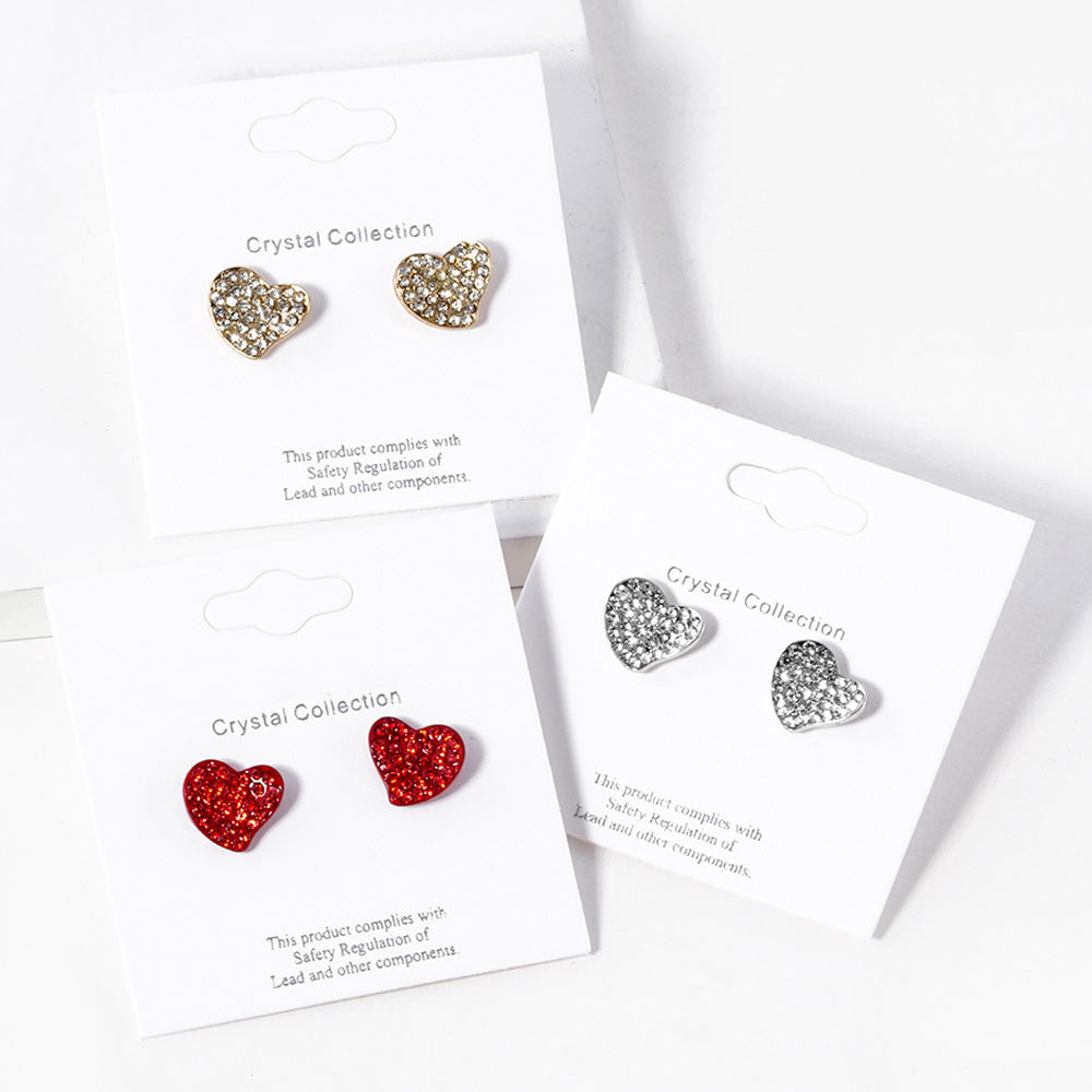 Stone Paved Heart Stud Earrings