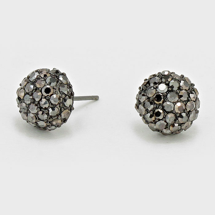 Hematite Crystal Pave Round Dome Stud Earrings