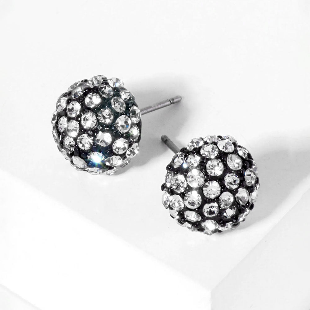 Black, Clear Crystal PaveD Round Dome Stud Earrings