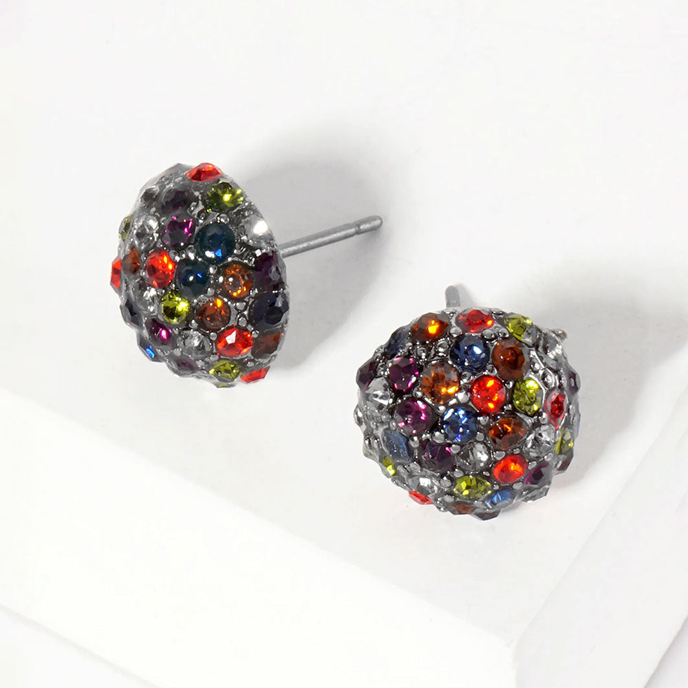 Dark, Multi Crystal PaveD Round Dome Stud Earrings