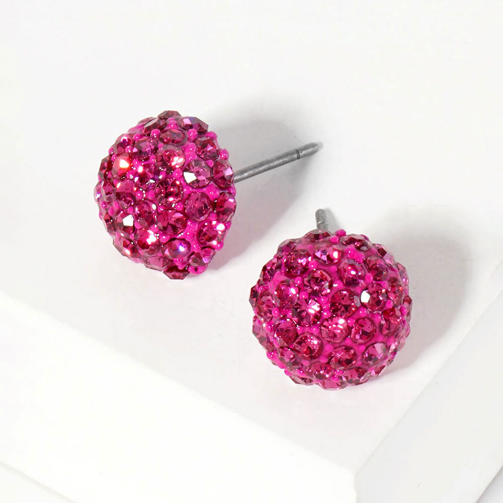 Fuchsia Crystal PaveD Round Dome Stud Earrings