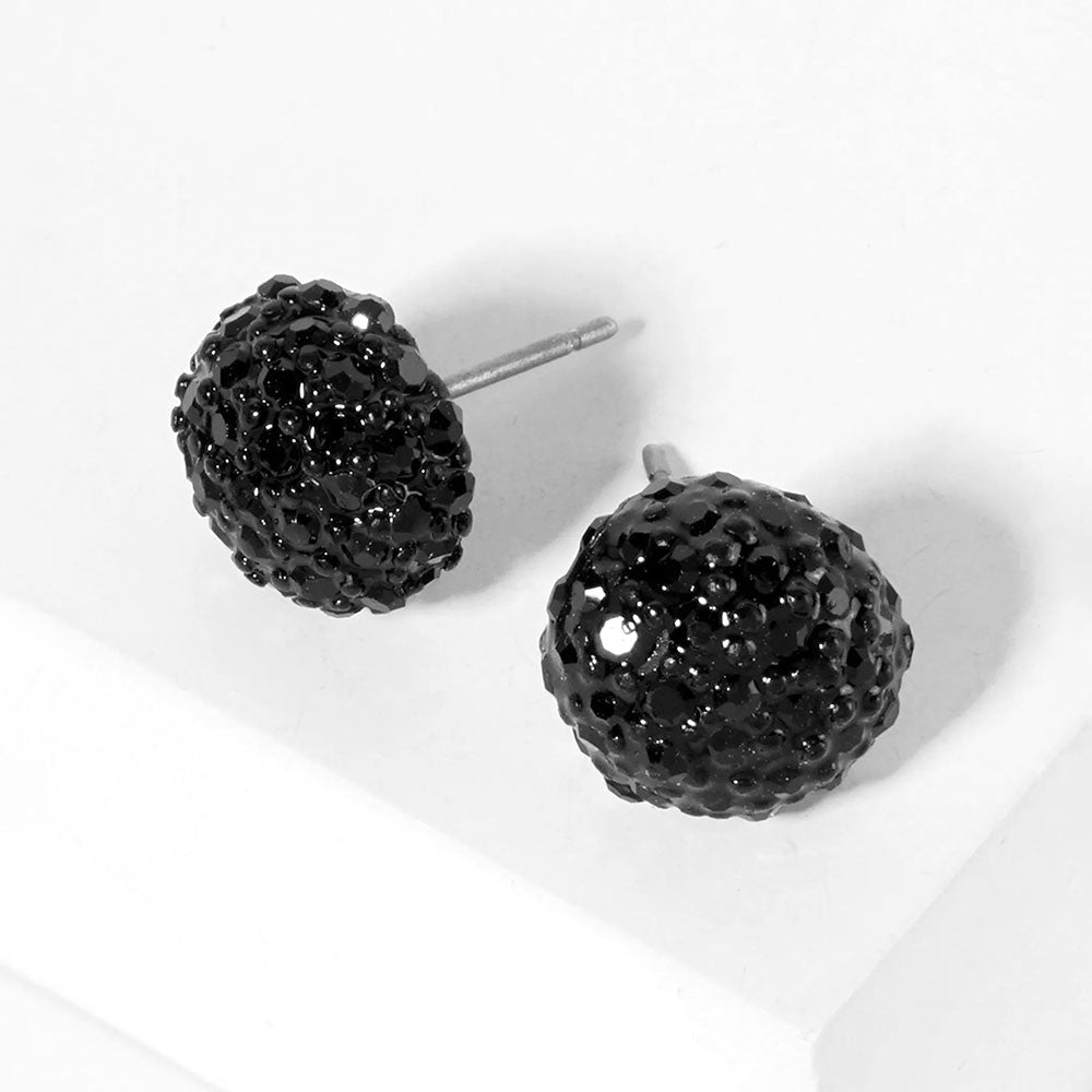 Jet Black Crystal PaveD Round Dome Stud Earrings