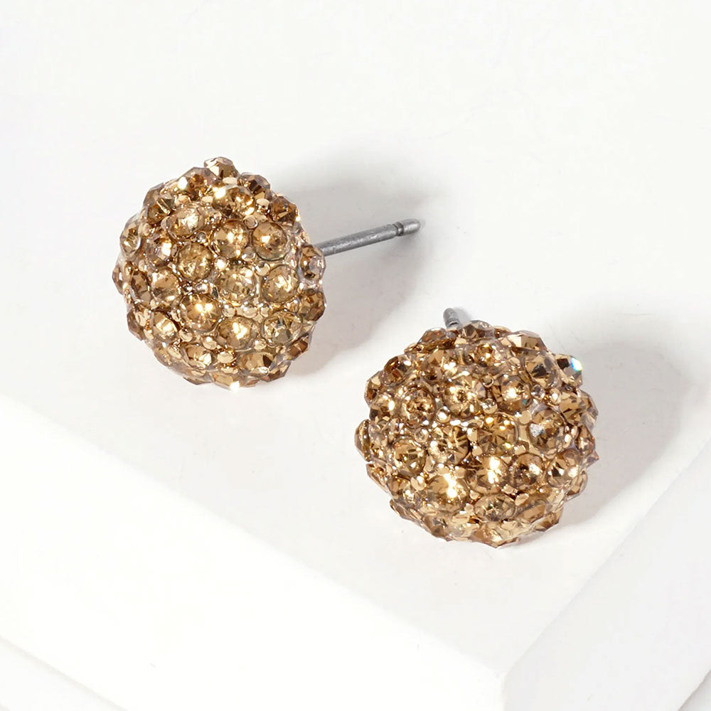 Lt Col Topaz Crystal PaveD Round Dome Stud Earrings