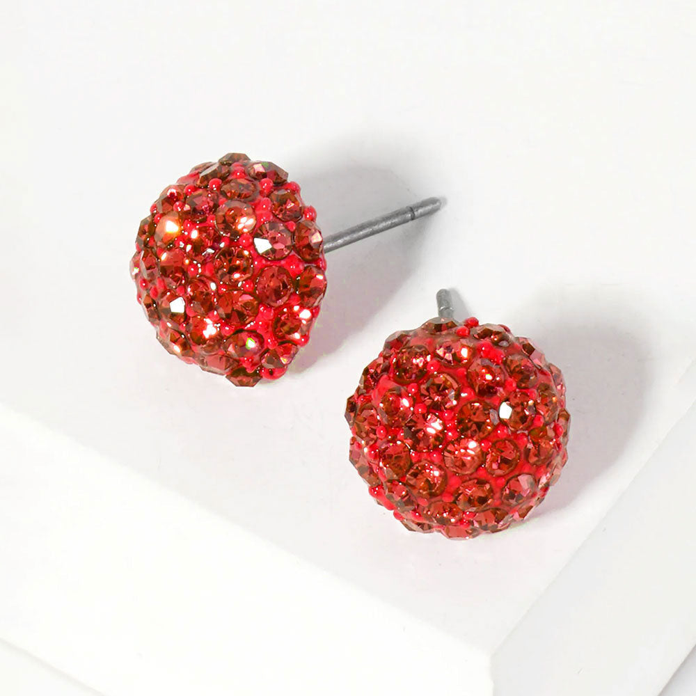 Light, Siam Crystal PaveD Round Dome Stud Earrings