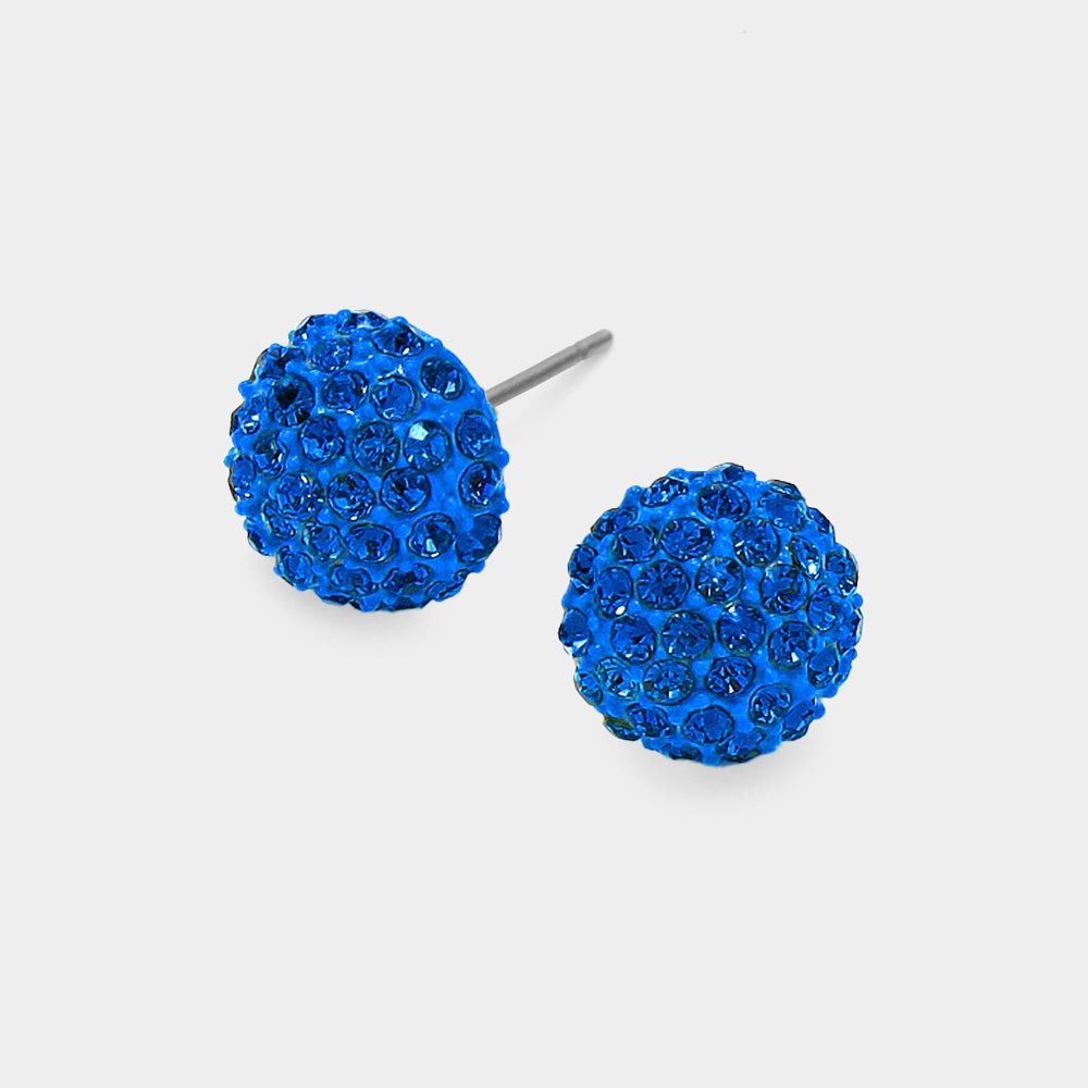 Sapphire Crystal Pave Round Dome Stud Earrings