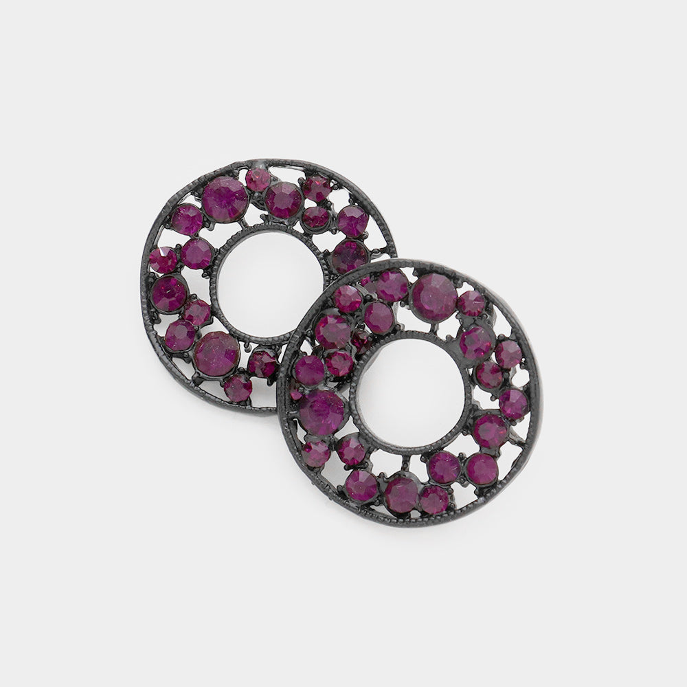 Madeline Love Amethyst PAVE RHINESTONE WHEEL EARRINGS - desc