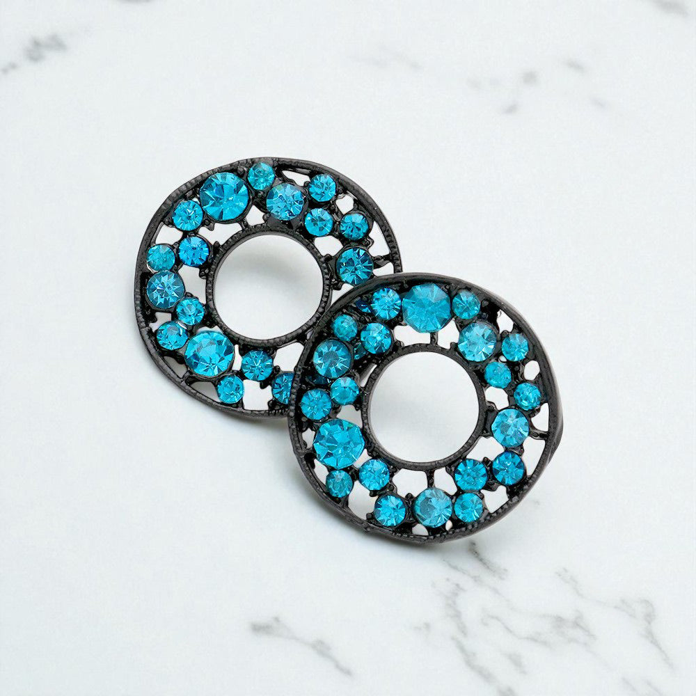 Madeline Love Blue Zircon PAVE RHINESTONE WHEEL EARRINGS