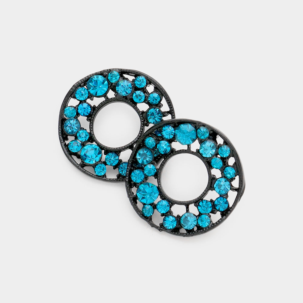 Madeline Love Blue Zircon PAVE RHINESTONE WHEEL EARRINGS - desc