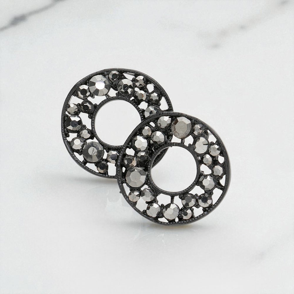 Madeline Love Hematite PAVE RHINESTONE WHEEL EARRINGS