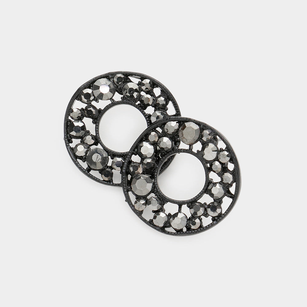 Madeline Love Hematite PAVE RHINESTONE WHEEL EARRINGS - desc