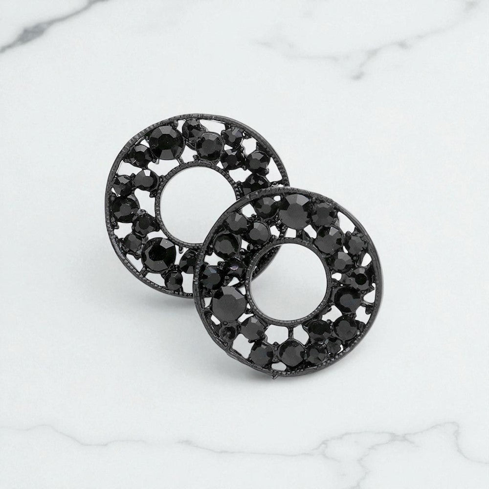Madeline Love Jet Black PAVE RHINESTONE WHEEL EARRINGS