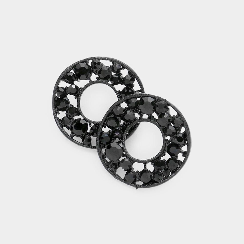 Madeline Love Jet Black PAVE RHINESTONE WHEEL EARRINGS - desc