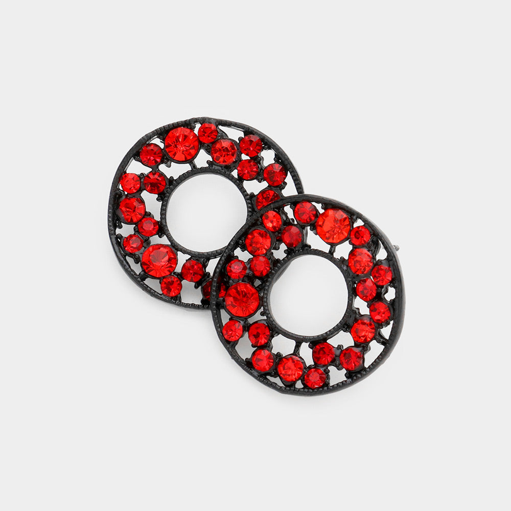 Madeline Love Siam PAVE RHINESTONE WHEEL EARRINGS - desc
