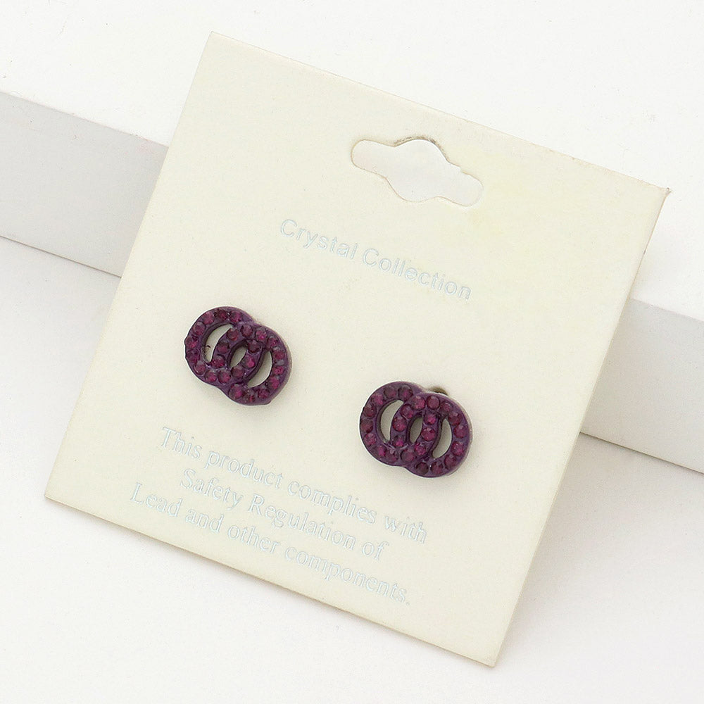 Madeline Love Amethyst Rhinestone Embellished Double Open Circle Link Stud Earrings