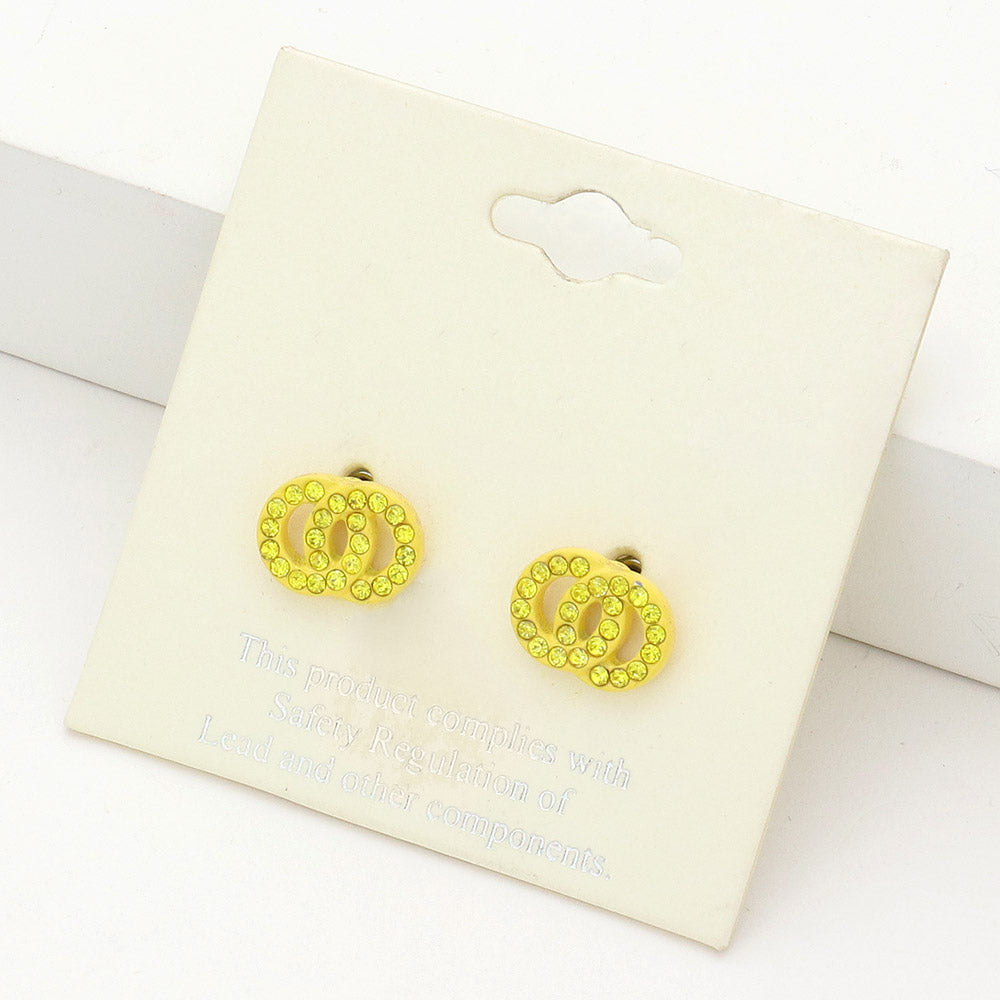 Madeline Love Yellow Rhinestone Embellished Double Open Circle Link Stud Earrings