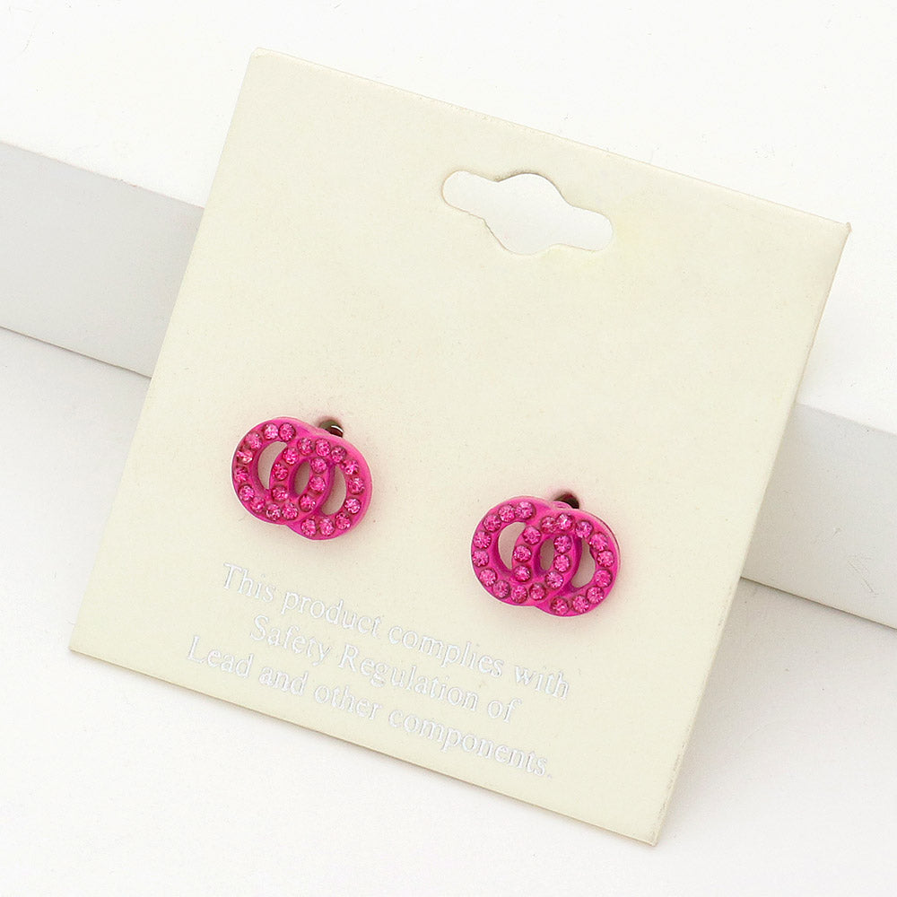 Madeline Love Fuchsia Rhinestone Embellished Double Open Circle Link Stud Earrings