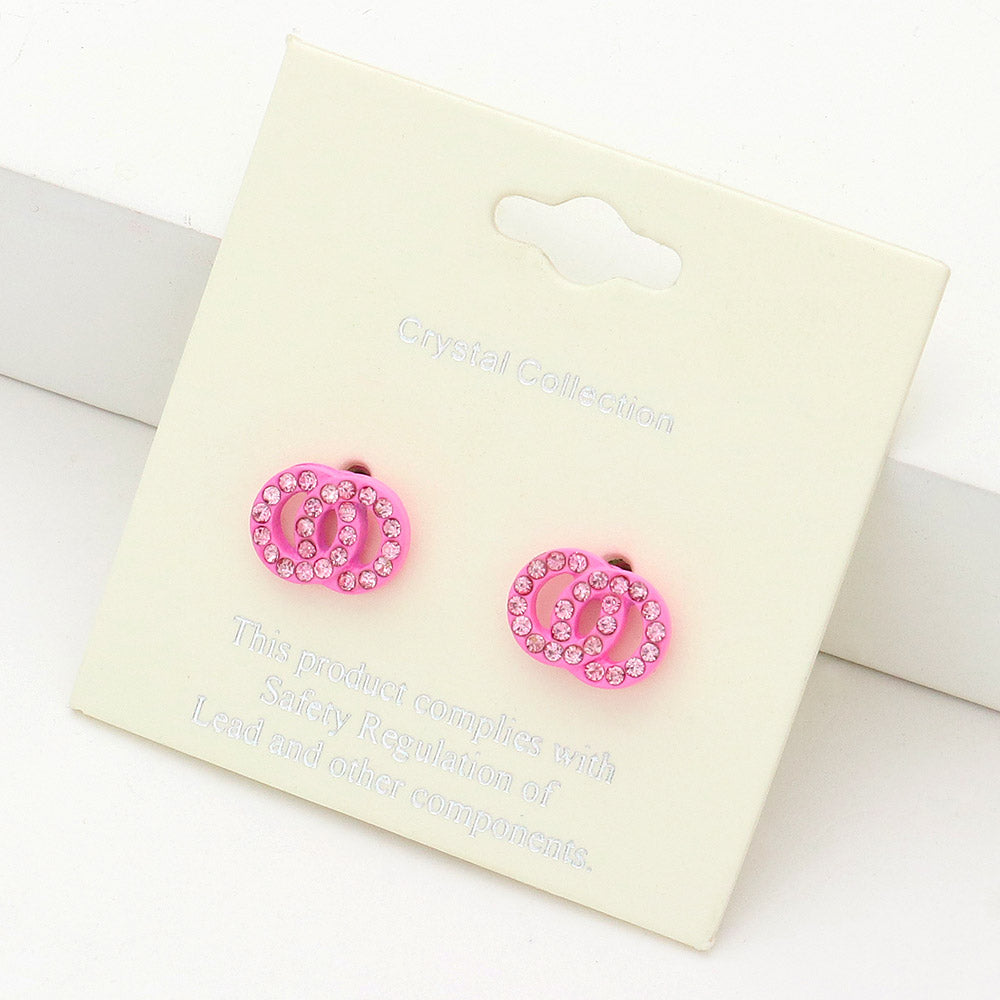 Madeline Love Lt Rose Rhinestone Embellished Double Open Circle Link Stud Earrings