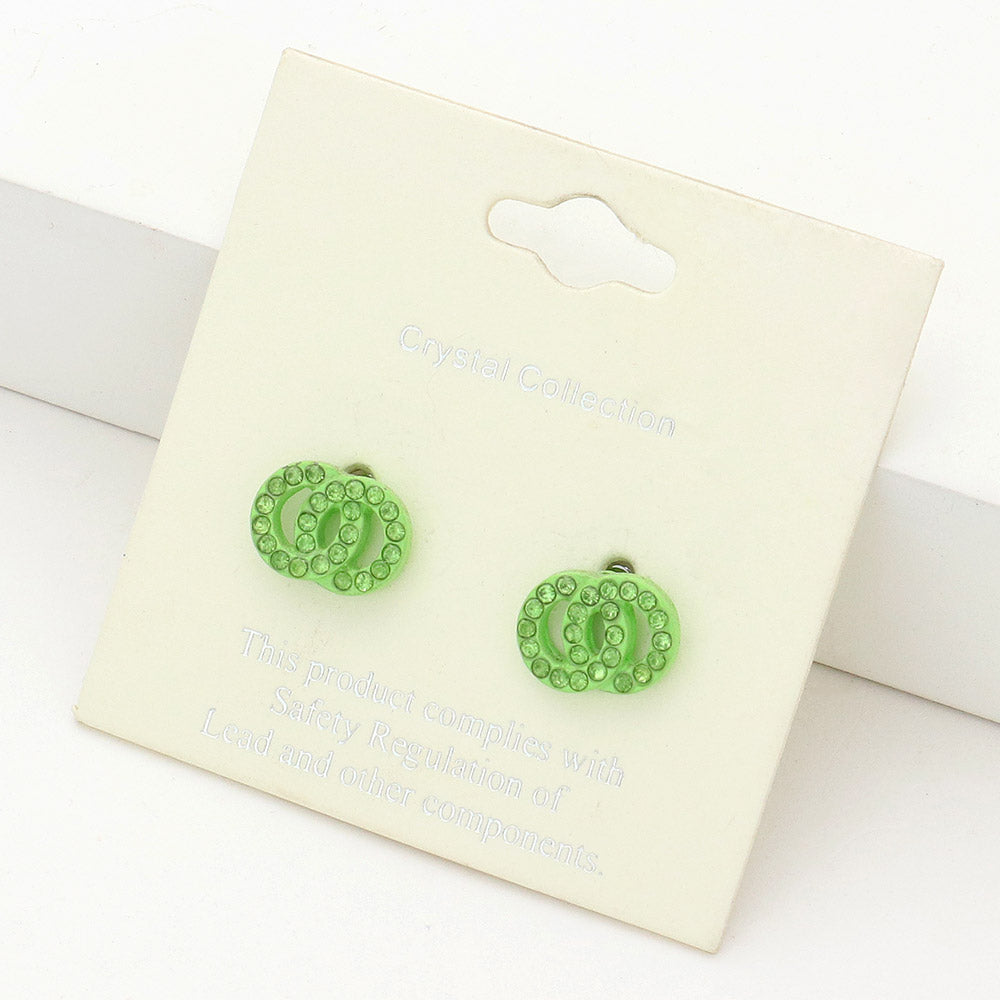 Madeline Love Peridot Rhinestone Embellished Double Open Circle Link Stud Earrings