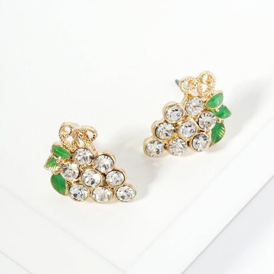 Clear, Gold Crystal Grape Cluster Stud Earrings
