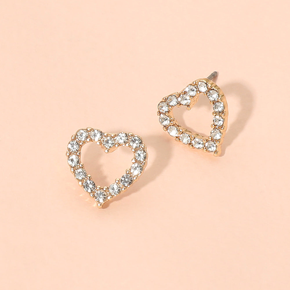 Madeline Love Clear, Gold Stone Pave Open Heart Stud Earrings