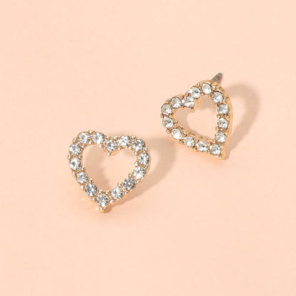 Madeline Love Clear, Gold Stone Pave Open Heart Stud Earrings