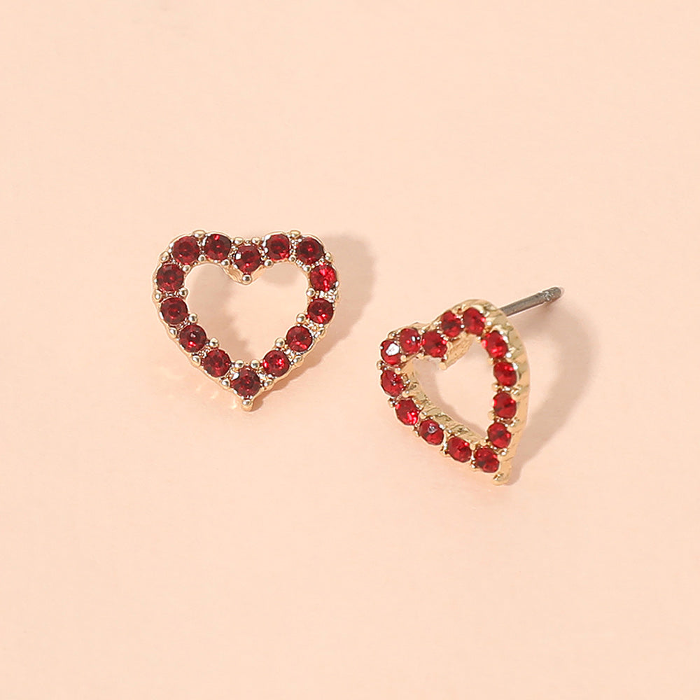 Madeline Love Gold, Red Stone Pave Open Heart Stud Earrings