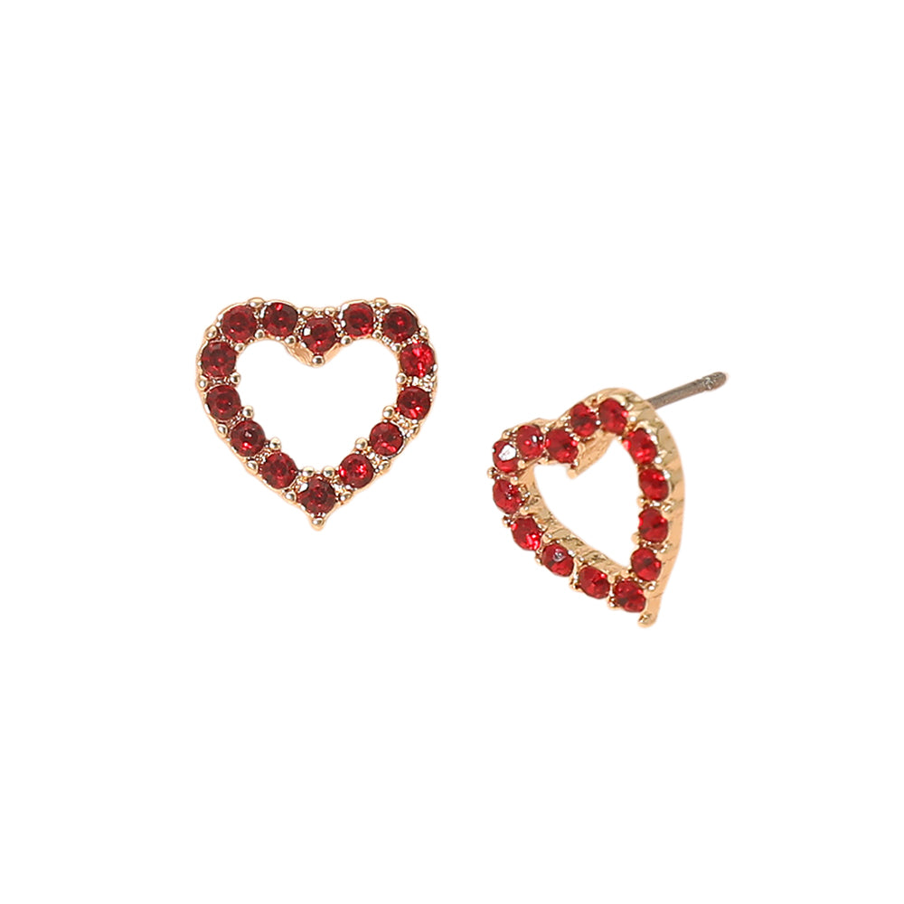 Madeline Love Gold, Red Stone Pave Open Heart Stud Earrings - desc