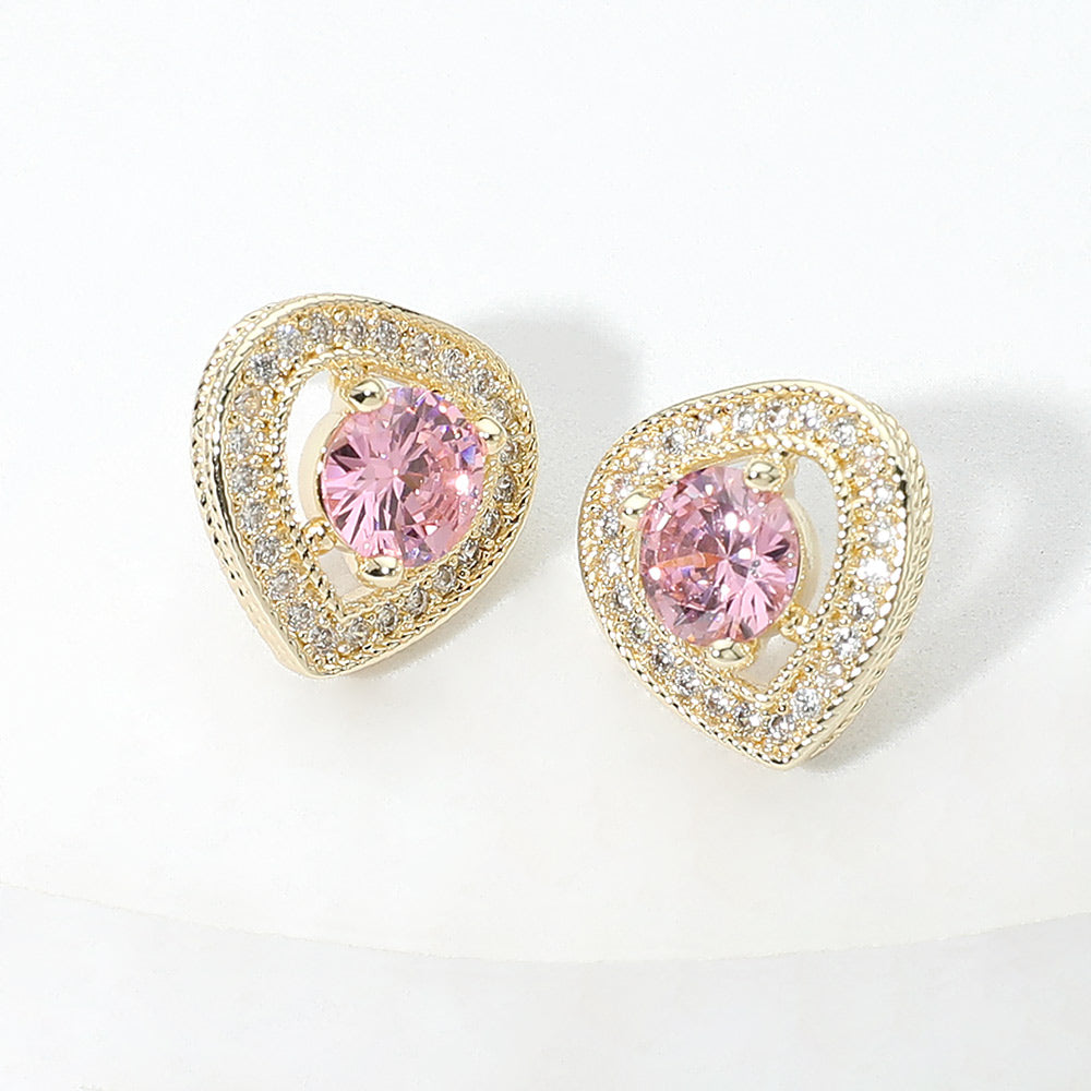 Madeline Love Gold, Rose 14K Gold Plated Halo CZ Heart Stud Earrings
