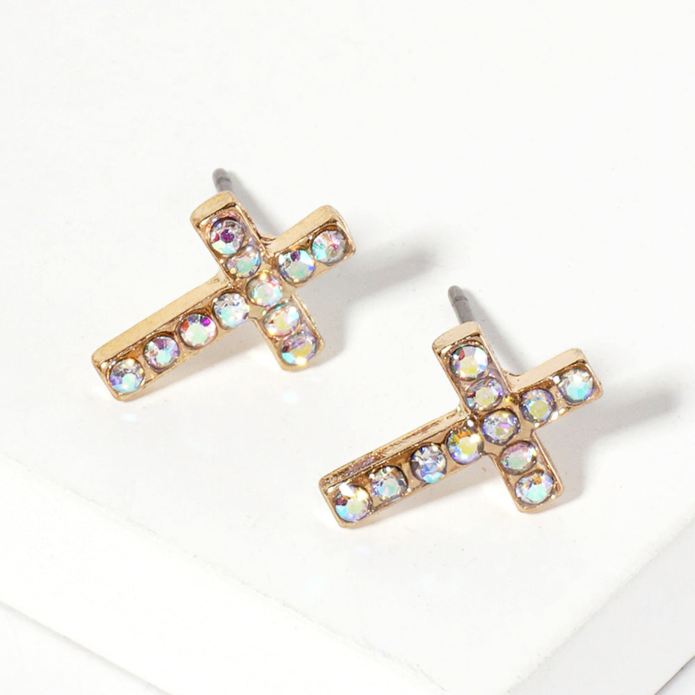 AB, Gold Crystal Cross Stud Earrings