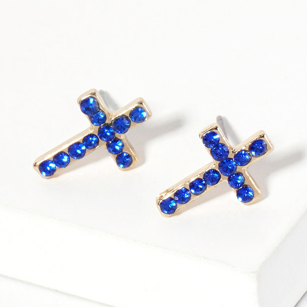 Sapphire Crystal Cross Stud Earrings