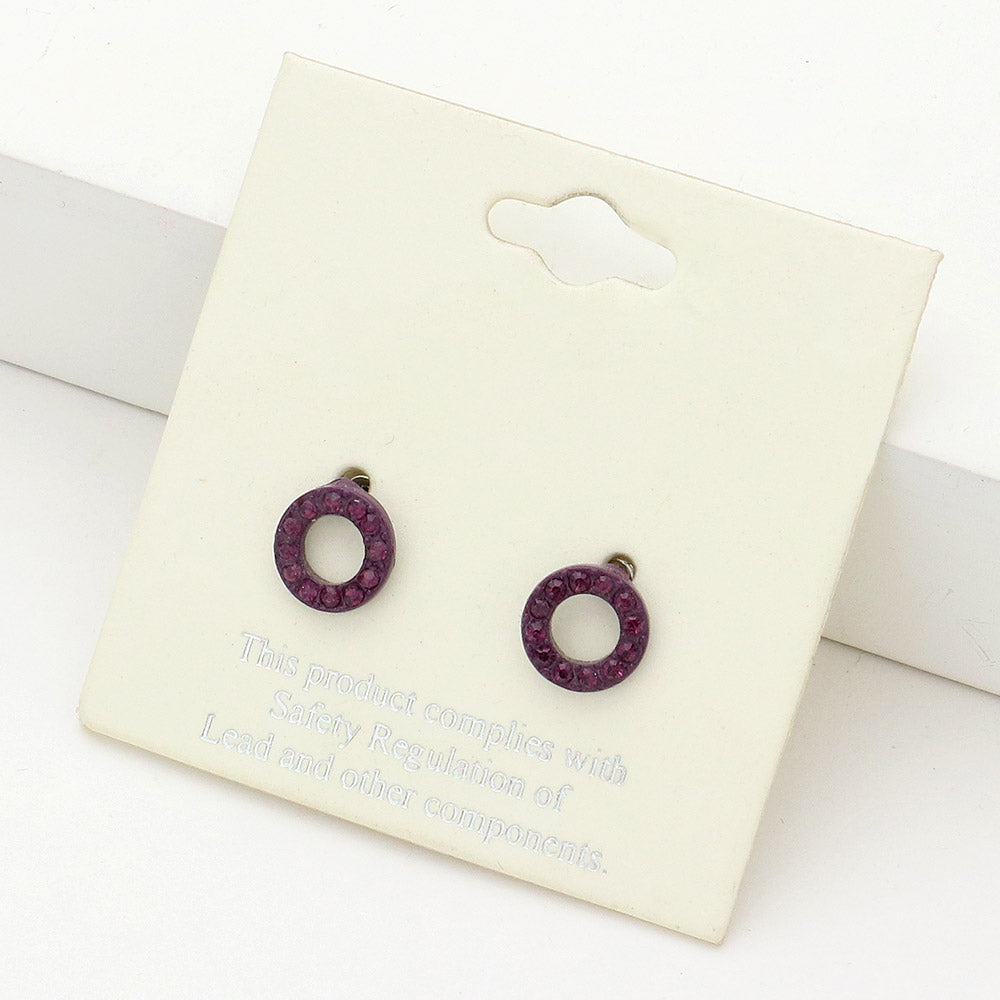 Madeline Love Amethyst Rhinestone Embellished Open Circle Stud Earrings